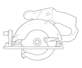 Outline vector Illustration of Circular Saw Power Tool &ndash; Cordless Handheld Electric Wood Cutter.
