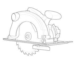 Outline vector Illustration of Circular Saw Power Tool &ndash; Cordless Handheld Electric Wood Cutter.
