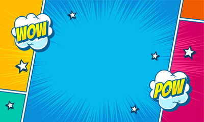 Colorful comic panel with cloud and text expression background