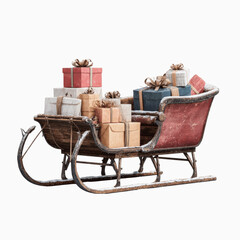 Vintage Wooden Sleigh Overflowing with Christmas Gifts