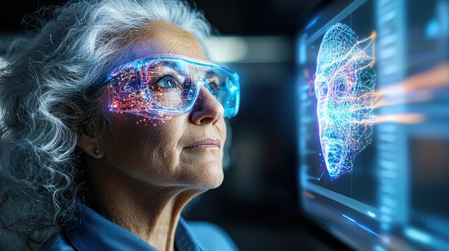Futuristic Facial Recognition:  A Woman Views 3D Digital Face Scan