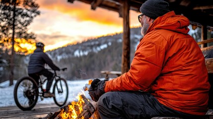 Sunset Mountain Biking Adventure: Cozy Fireside Relaxation