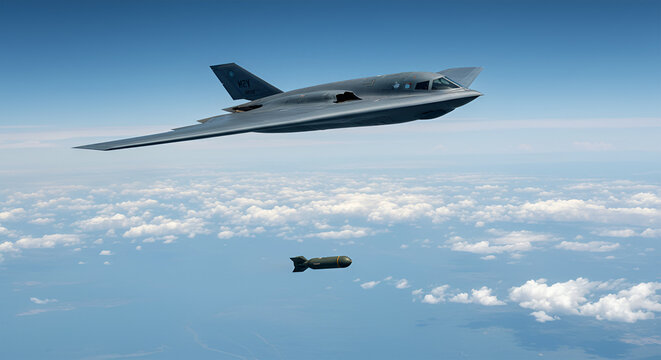 B2 Spirit Bomber releasing payload stunning aerial view breathtaking flight power