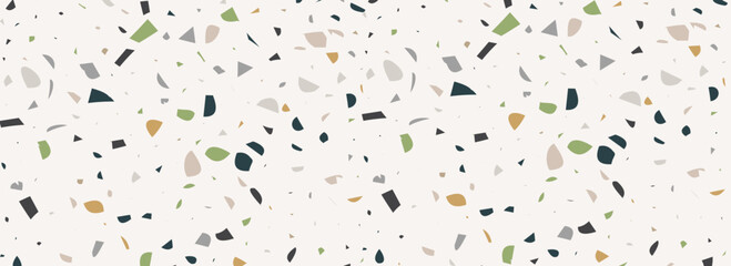 Light beige Terrazzo seamless pattern. Repeating granite stone texture. Colored Italian mosaic surface design for paving, floor tile swatch, decoration. Venetian marble background concept.