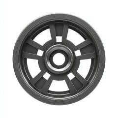 Obraz premium Dark Gray Metal Pulley with Eight Spokes on White Background