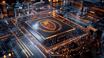 Cybersecurity: Digital Shield on Circuit Board