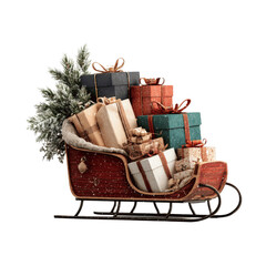 Santa's Sleigh Overflowing with Christmas Presents and Evergreen Boughs