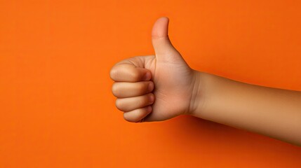 Thumbs Up Gesture Against Orange Background