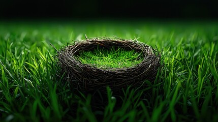 A Bird's Nest in Lush Green Grass