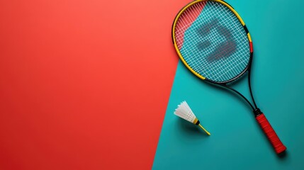 Badminton Racket and Shuttlecock on a Colorful Background