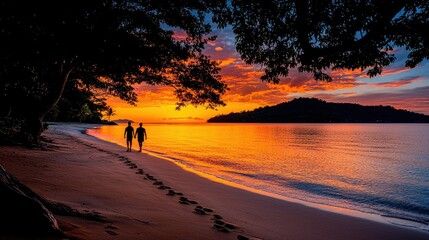 Sunset Stroll on Tropical Beach