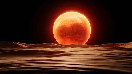Crimson Celestial Sphere Over Martian Dunes