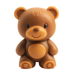 Naklejka premium A rubber toy brown teddy bear with a lighter colored face belly and paw pads stands centered isolated on white or transparent background