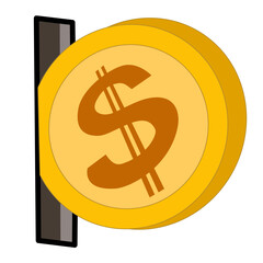 Illustration of a inserting Gold Dollar Coin to a slot.