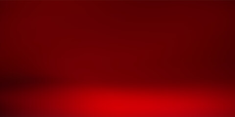 Red studio background. Abstract limbo podium studio room. Dark red gradient wall floor and spotlight scene. Showcase, promotion display. Vector stage mockup illustration