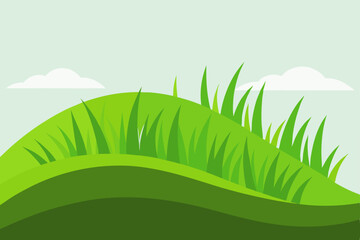 Obraz premium Green landscape with a vibrant blue sky and fluffy clouds over a summer field