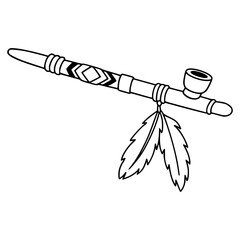 Native American peace pipe illustration with decorative patterns and feathers