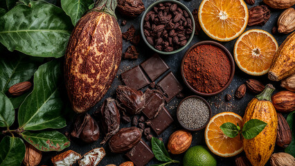 Vibrant display of fresh cocoa ingredients and flavors