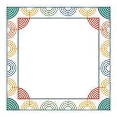 Geometric Frame Design: A square frame featuring a repeating semicircular pattern in a series of complementary colors, creating a balanced and visually appealing design.