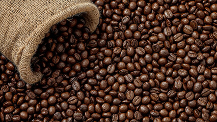coffee beans spilling out of a burlap sack.