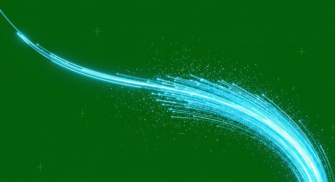 Abstract Glowing Light Trails Blue Energy Swirl on Green Background