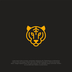 Minimalist Golden Tiger Icon on Dark Backdrop: A Striking and Modern Logo Design with Geometric Simplicity, Perfect for Branding and Creative Projects with Feline Appeal
