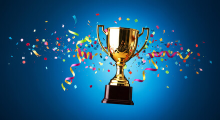 Golden Trophy with Confetti