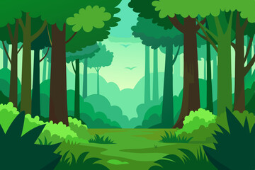 Obraz premium Green forest landscape illustration with summer trees and a clear skyGreen forest landscape illustration with summer trees and a clear sky