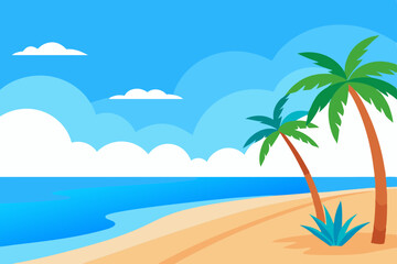 Fototapeta premium Tropical paradise beach with palm trees and a serene blue ocean