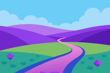 Obraz premium Serene Purple Hills Landscape A Winding Path to Tranquility