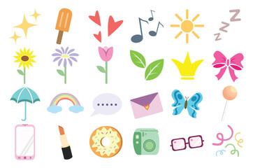 Cute and Playful Pastel Girly and Aesthetic Icon Set