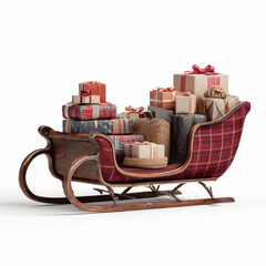Vintage Wooden Sleigh Overflowing with Christmas Presents