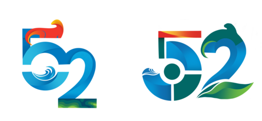 Creative number 52 logo design inspired by elements of flora and fauna, blending natural motifs such ocean and forest symbolizing nature, growth, and calmness