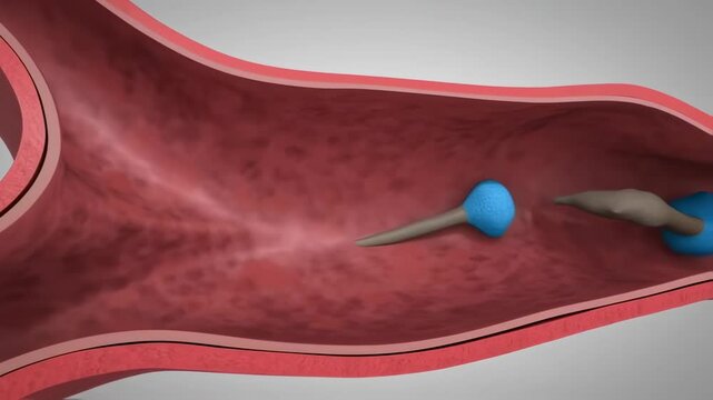 Medical Animation: Thrombectomy procedure, removing a blood clot from a vein with illustration