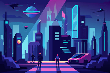 Futuristic Cityscape Neon Lights, Flying Cars, and Advanced Architecture