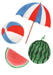 파라솔과 수박 일러스트