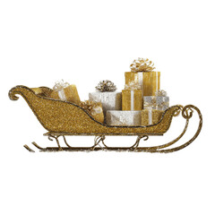 Glittering Gold Christmas Sleigh Overflowing with Presents
