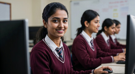 Indian high school student group self learning in computer lab