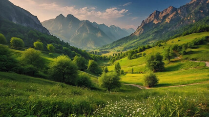 Obraz premium Sunset over the mountain river in the Altai mountains