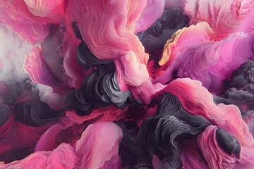 Abstract swirling colors in a dynamic, fluid display.  Intricate patterns of pink, dark gray, and hints of gold create a captivating, dreamlike effect.  A mix of textures and forms