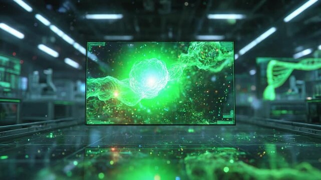 Green molecular structure displayed in a high-tech lab - Powered by Adobe