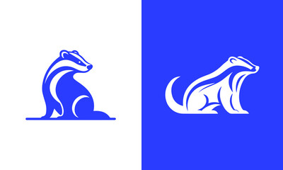 Stylized badger logo design in blue and white ai generated