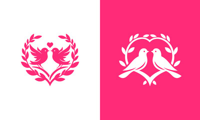 Two birds in heart shaped wreath love logo design ai generated