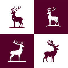 Four deer silhouettes on maroon and white background ai generated