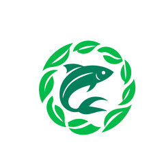 Green leaf circle encircling a leaping fish logo ai generated