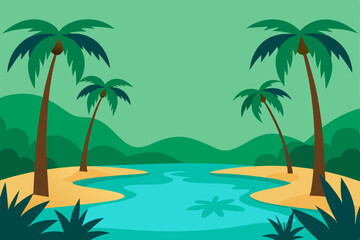 Serene Tropical Paradise Palm Trees, Turquoise Waters, and Lush Green Hills