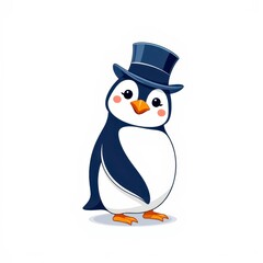 Fototapeta premium Adorable Cartoon Penguin in a Top Hat on White Background
