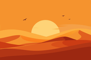 Sunset Desert Landscape Golden Hues and Rolling Dunes