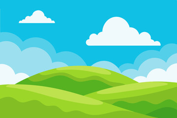 Serene Rolling Hills Landscape A Picturesque Scene of Green Meadows Under a Blue Sky