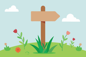 Rustic Wooden Signpost in a Spring Meadow Guide to Nature's Path
